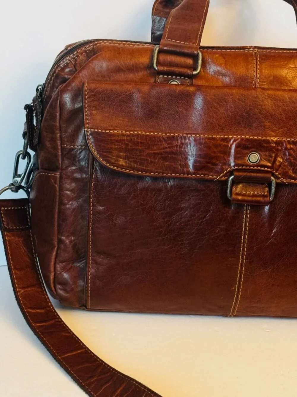 Vtg Jack Georges Large Distressed Brown Leather Messenger Bag Laptop Satchel Mag